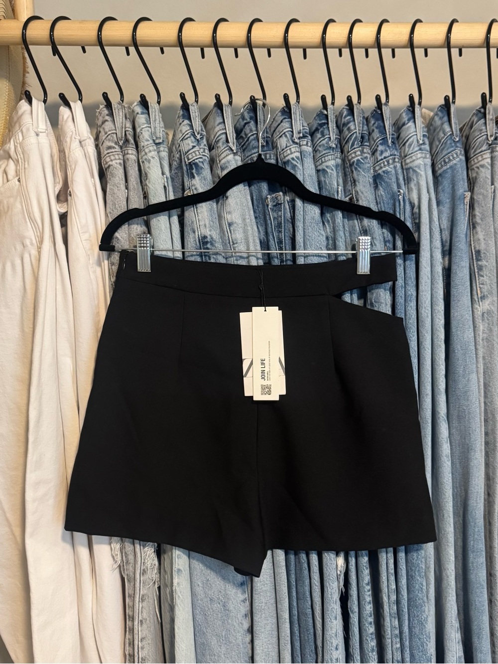 Zara Black High-Waist Tailored Shorts with Cutout Detail